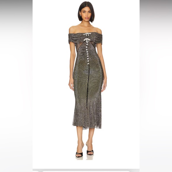 Diamante Midi Dress in Black - Picture 3 of 7